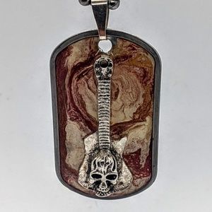 Rock N Roll Guitar Skull Dog Tag Necklace